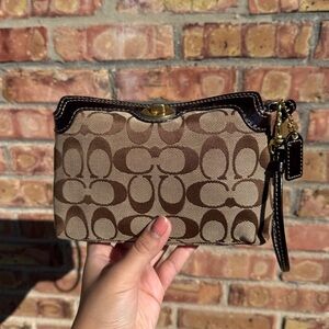 Vintage Y2K Coach Legacy Signature Turn Lock Brown and Cream Wristlet